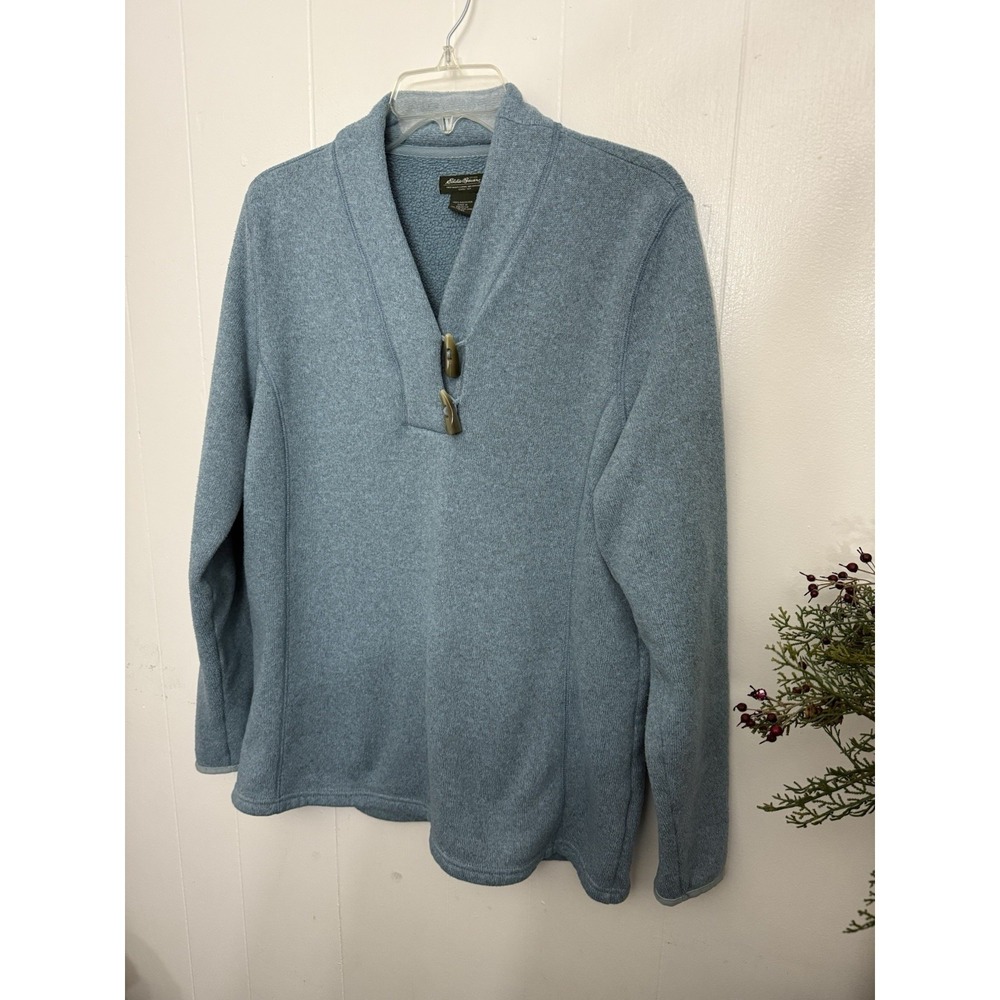 Eddie Bauer XXL Blue V Neck Sweater Toggle Long Sleeve